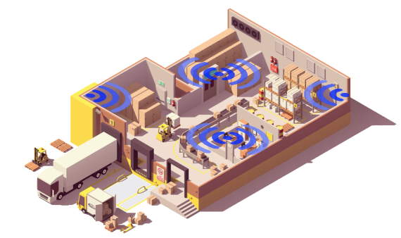 Indoor tracking hall with beacon transmitters